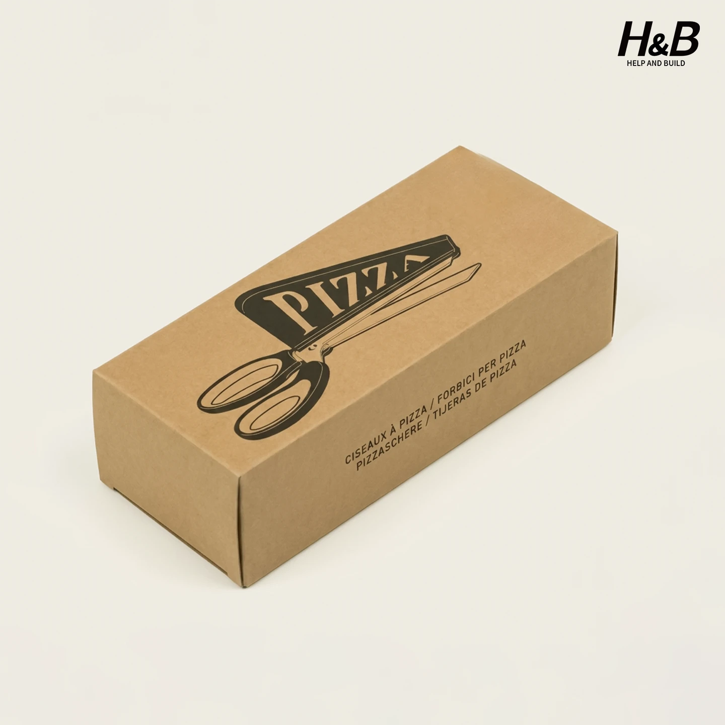 Pizza scissors packed in a printed corrugated box