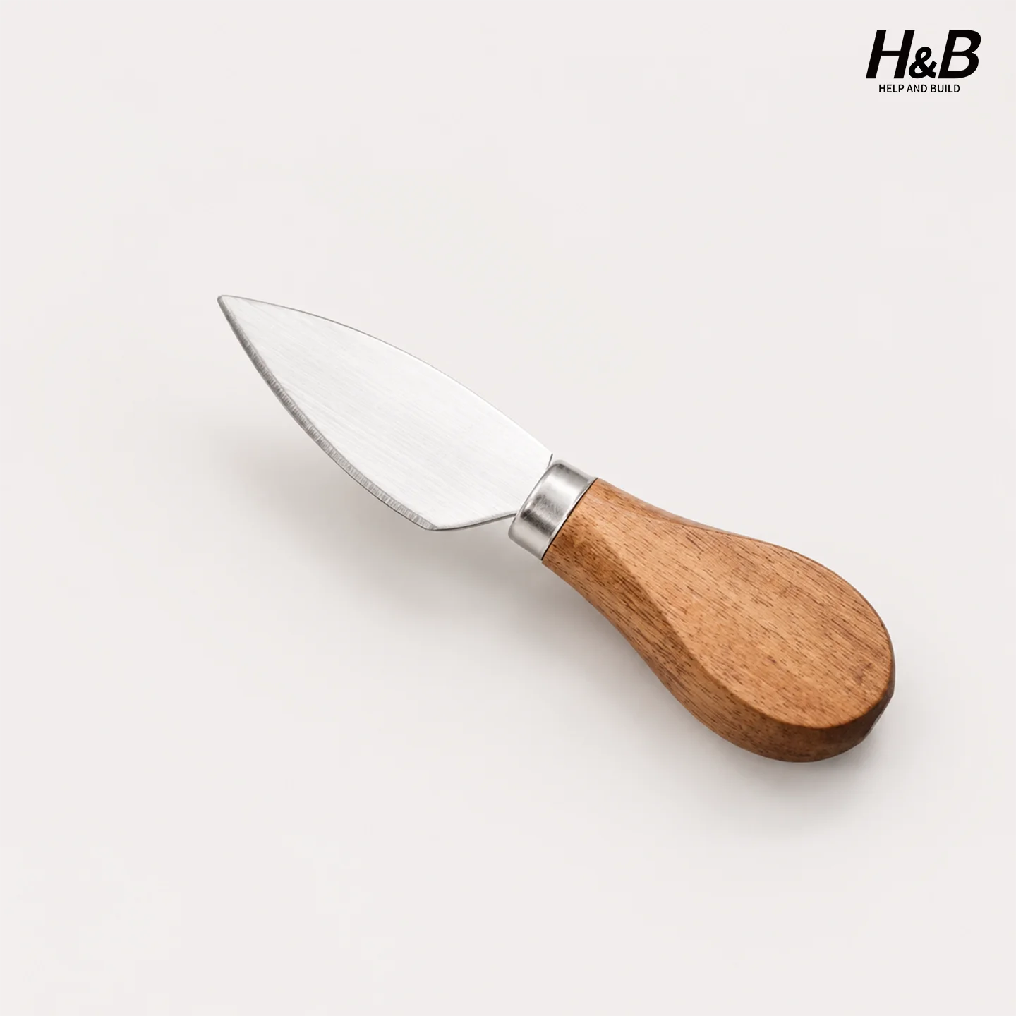 Stainless steel cheese knife with acacia wood handle
